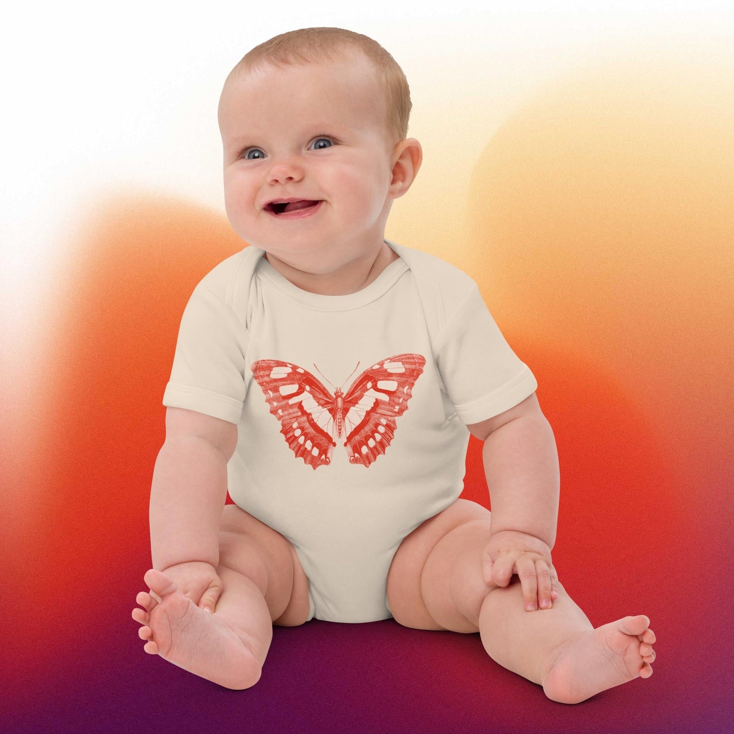 Two Owls Red/Red Butterfly Organic cotton baby romper