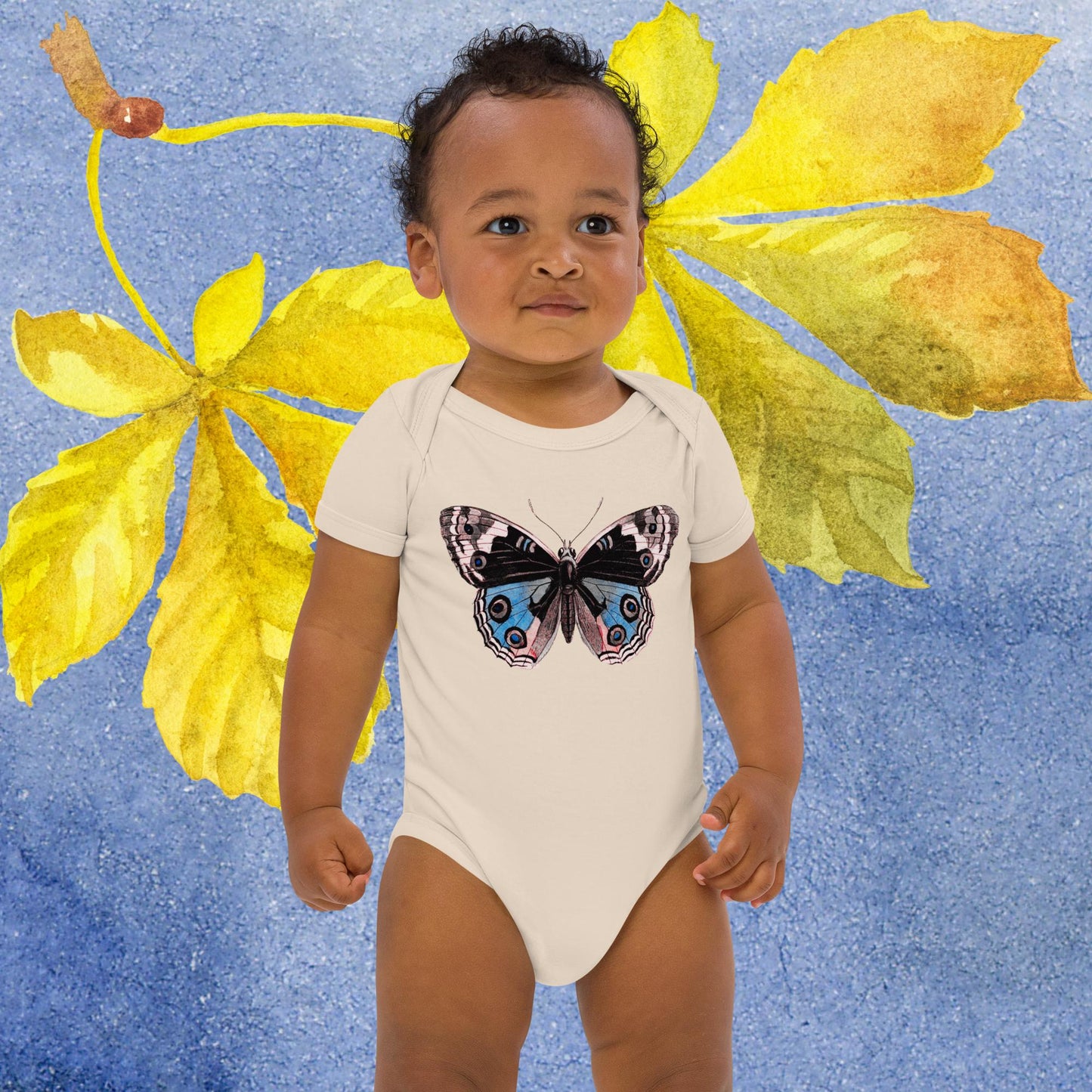 Two Owls Little Black/Red/Blue ButterflyOrganic cotton baby romper