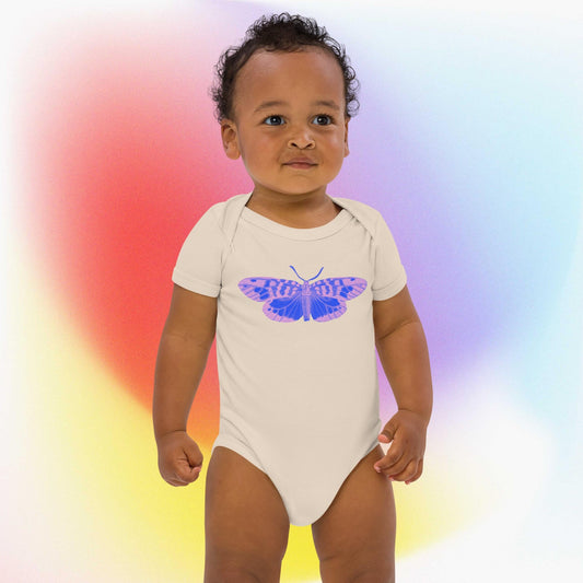 Two Owls Little Blue/Lavender Butterfly Organic cotton baby romper