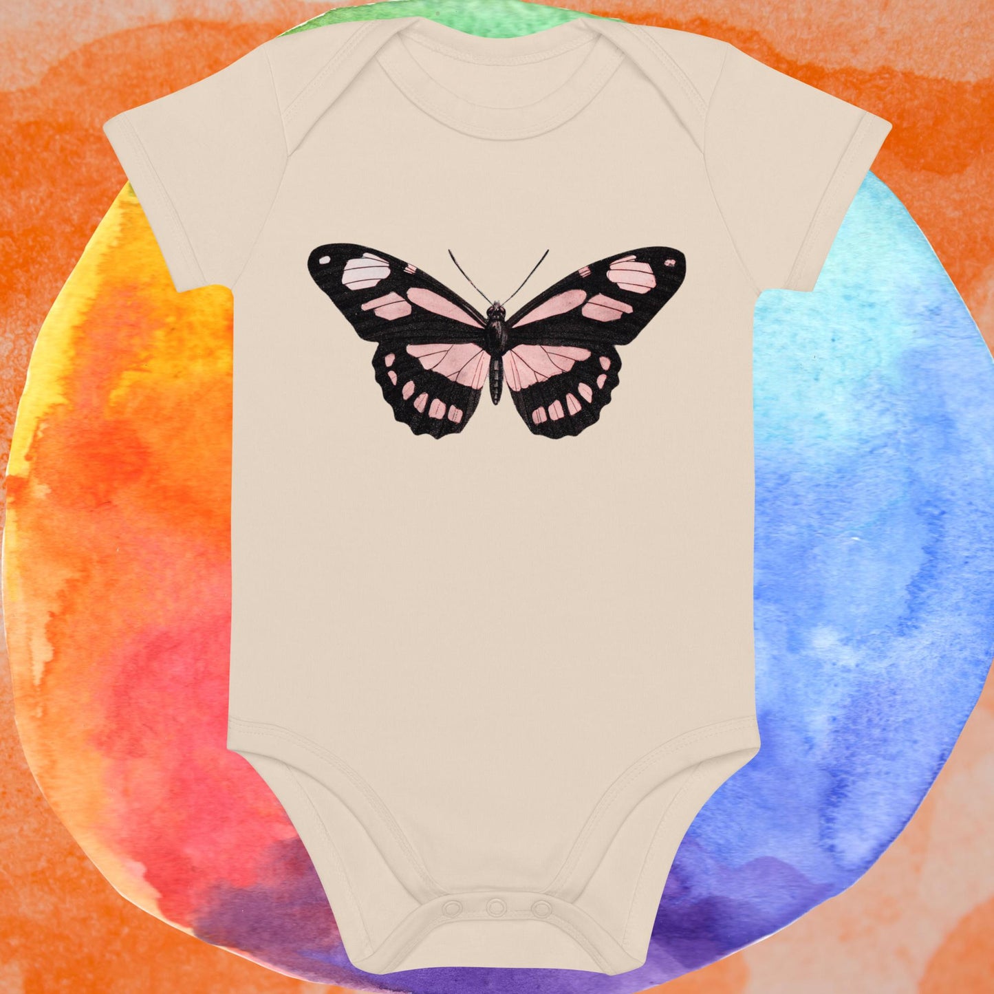 Two Owls Black/Red Butterfly Organic cotton baby romper