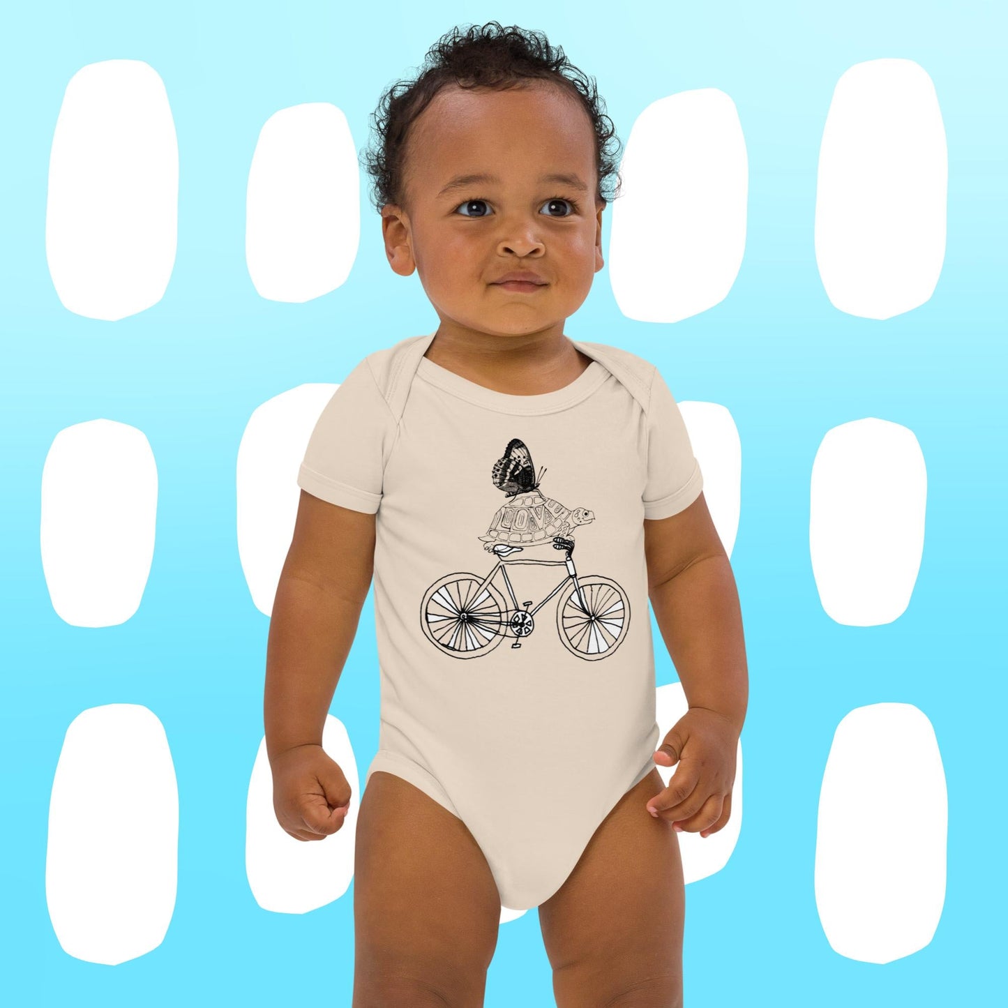 Two Owls Bicycle, LOVE Turtle, Butterfly Organic cotton baby romper