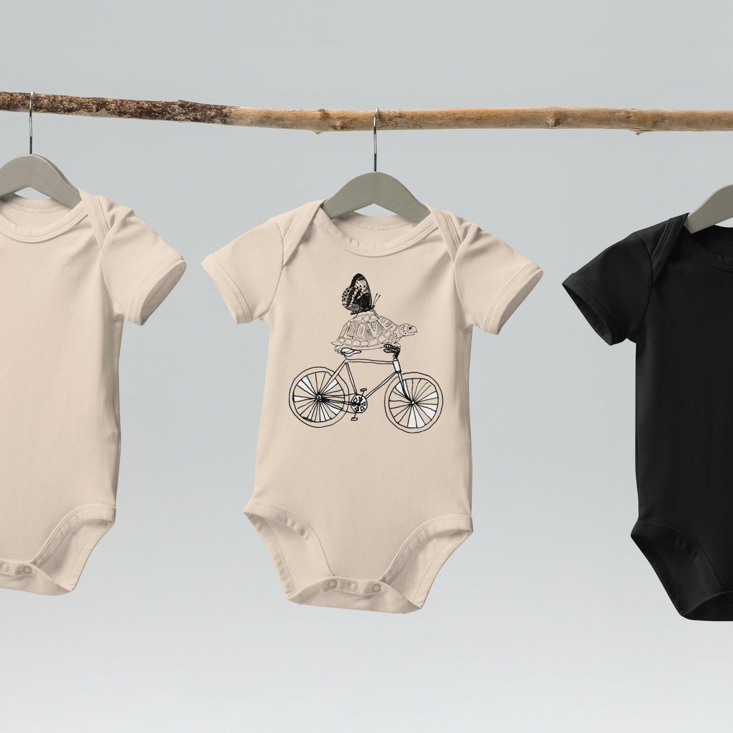 Two Owls Bicycle, LOVE Turtle, Butterfly Organic cotton baby romper