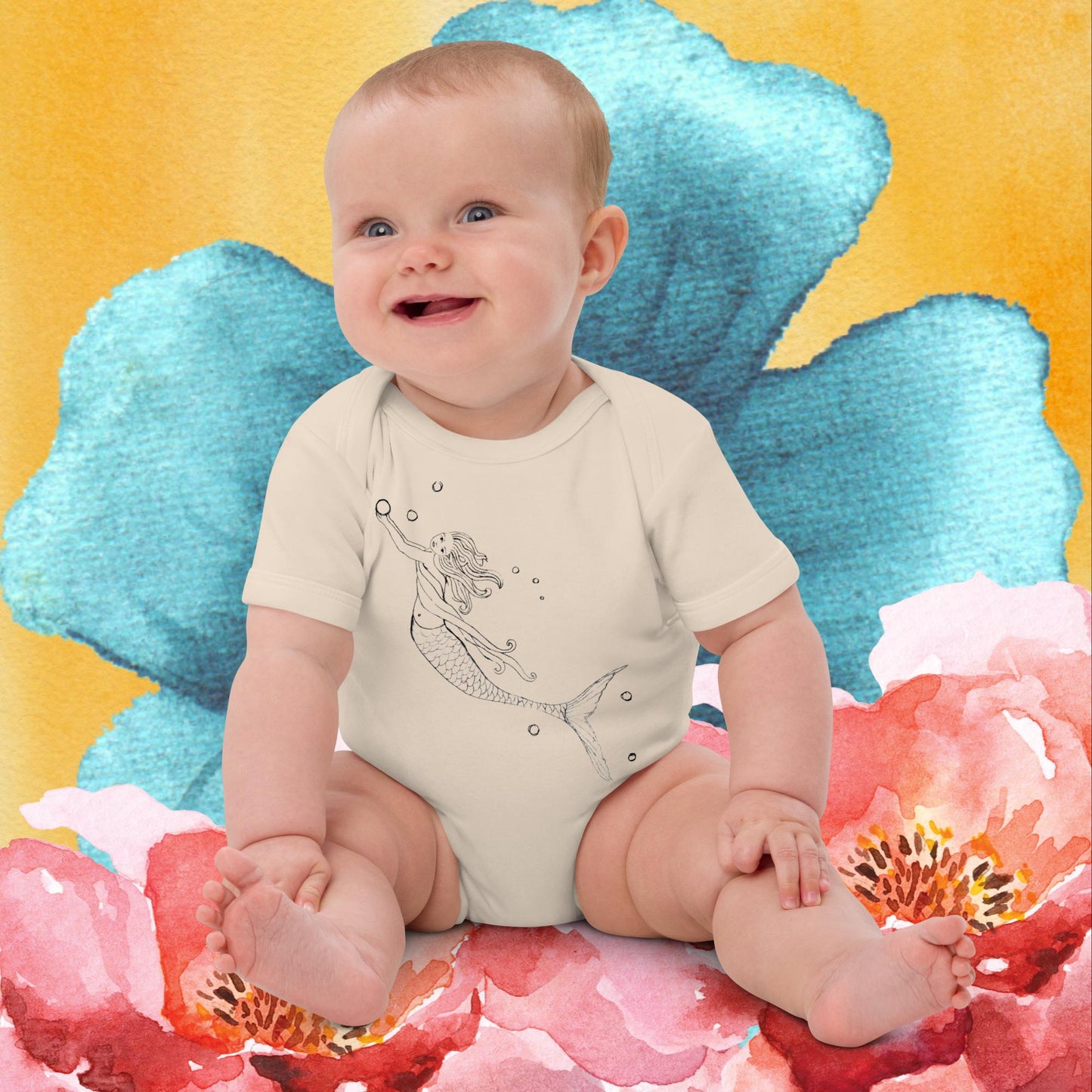 Two Owls Mermaid Organic cotton baby romper