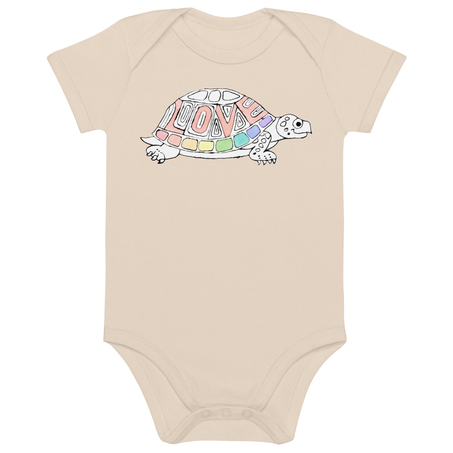 Organic cotton Rainbow Love Turtle baby romper