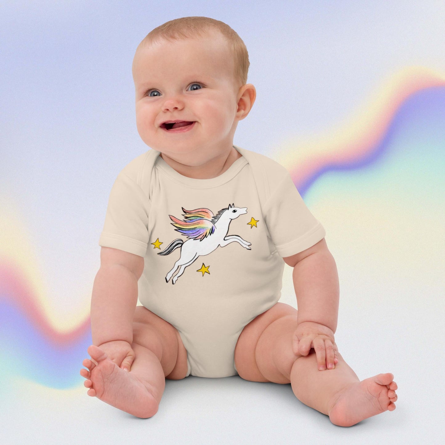 Two Owls Rainbow Pegasus Organic cotton baby romper