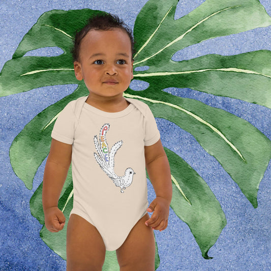 Two Owls Rainbow Peace Bird Organic cotton baby romper
