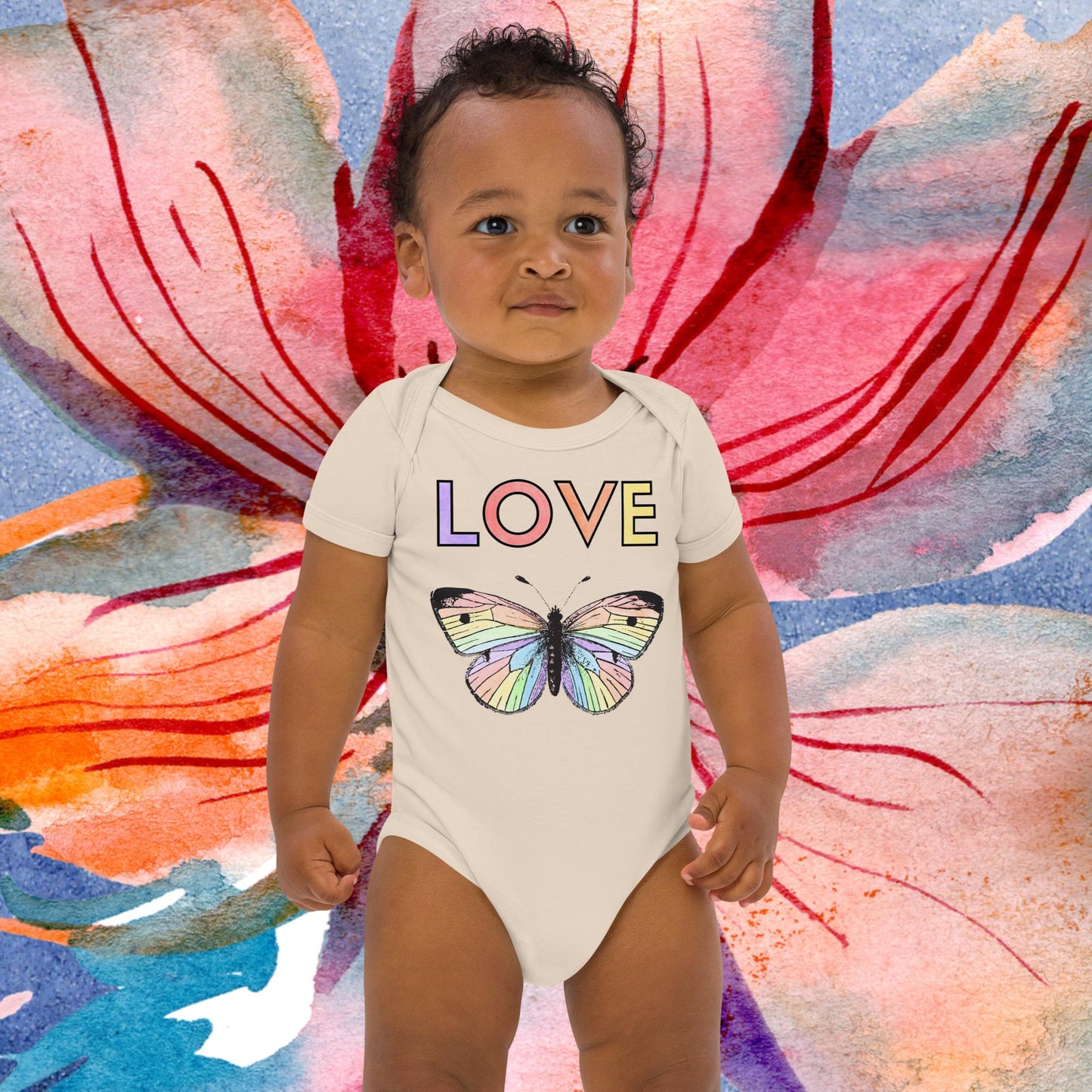 Two Owls Rainbow LOVE Butterfly Organic cotton baby romper