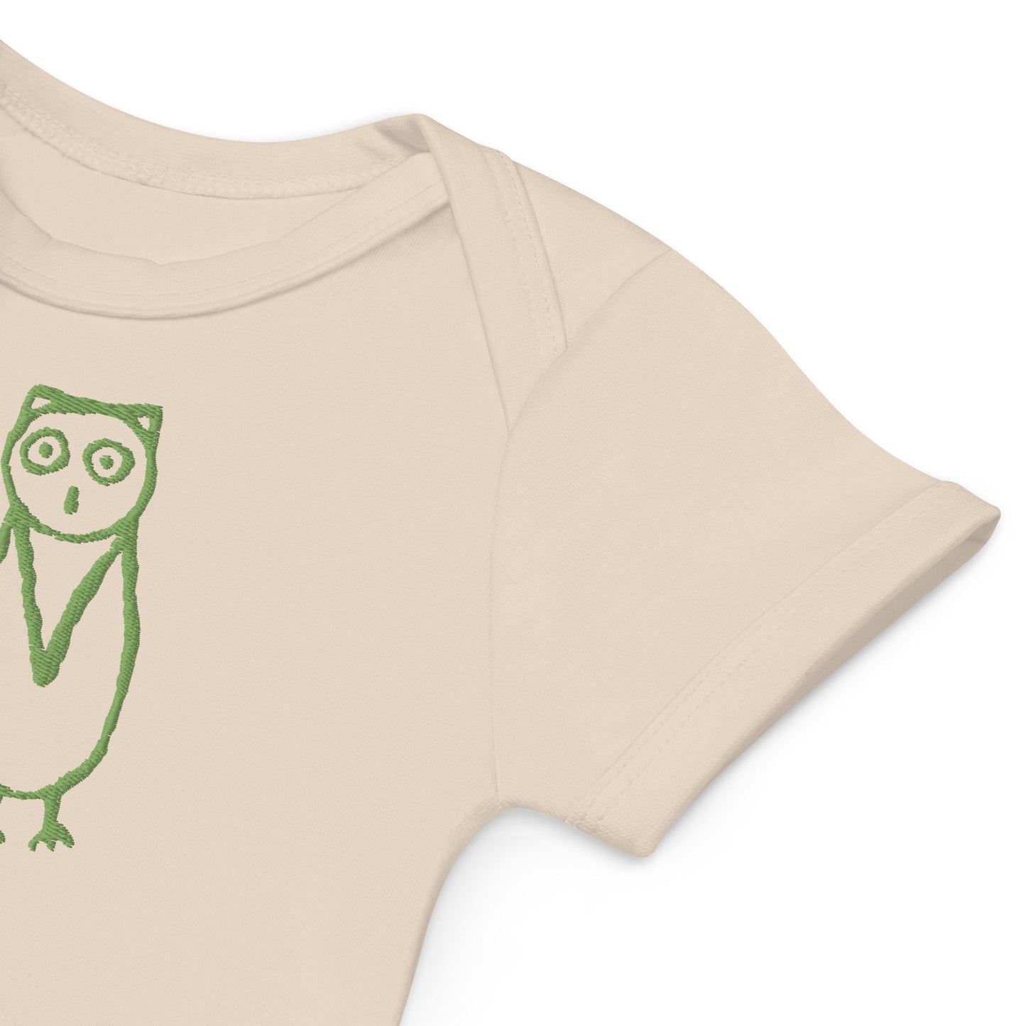 TwOOwls Natural/Green Owl Short Sleeve Romper -100% organic cotton