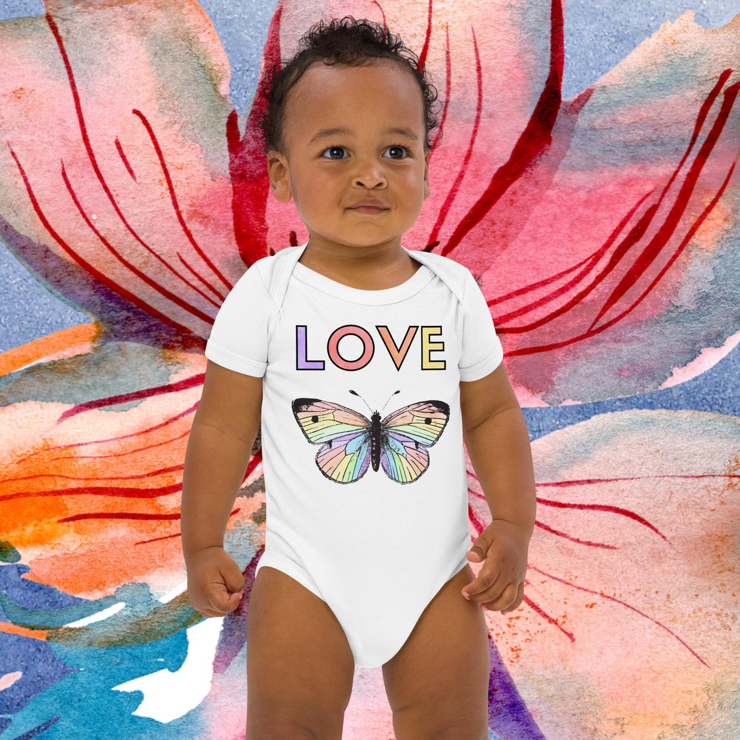 Two Owls Rainbow LOVE Butterfly Organic cotton baby romper