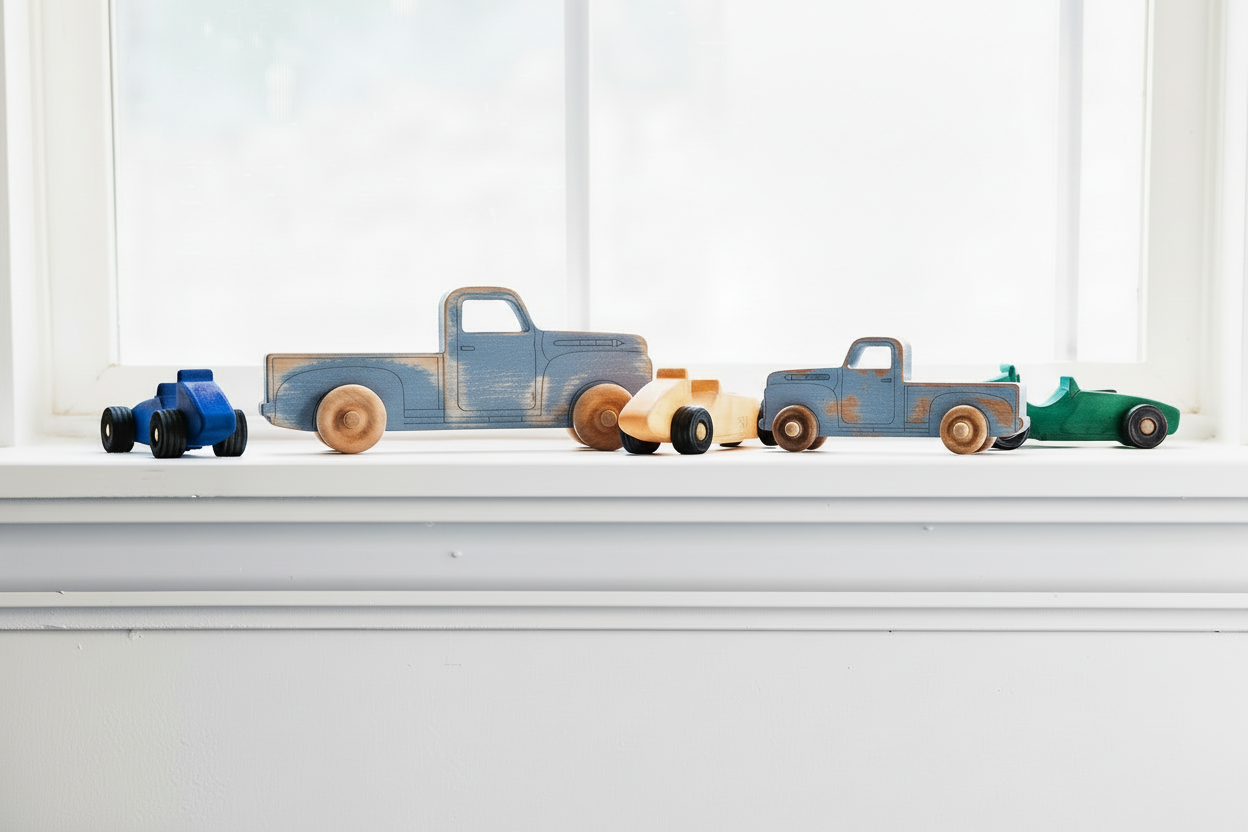 Montessori Educational Small Blue Wooden Pickup Truck for Toddlers 1–3 | Eco-Friendly Maple Wood Toy | Made in the USA 🇺🇸