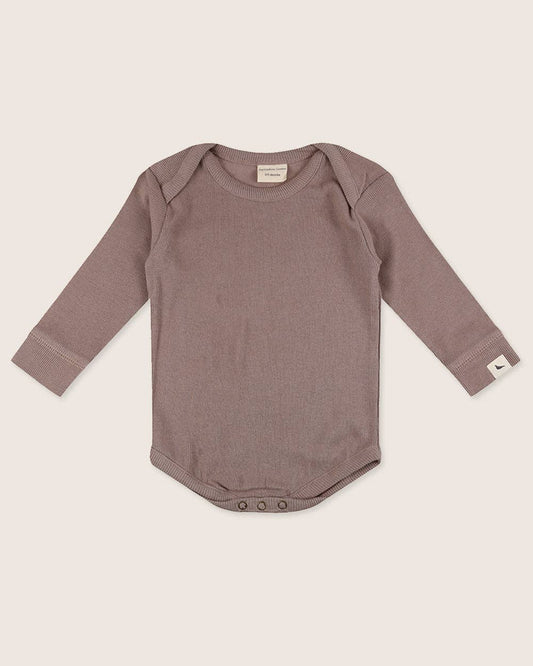 ribbed long-sleeve onesie in stone
