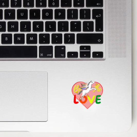 be the love pegasus sticker on a laptop