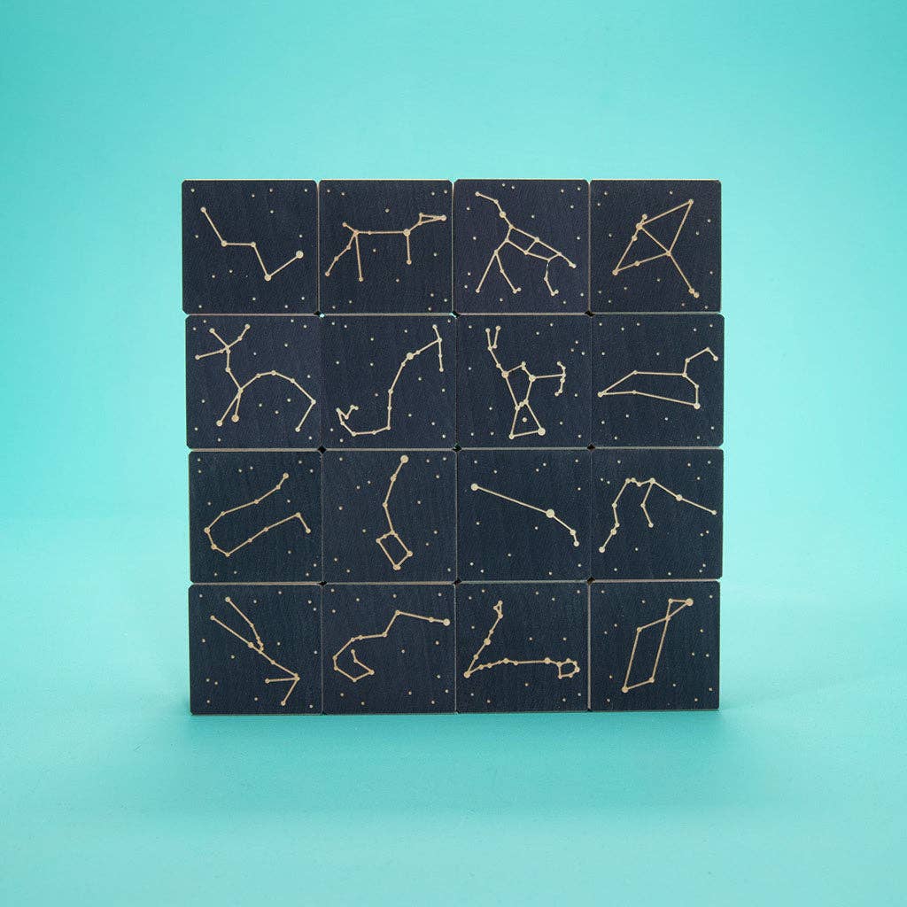 Set of 16 constellation blocks on a teal background