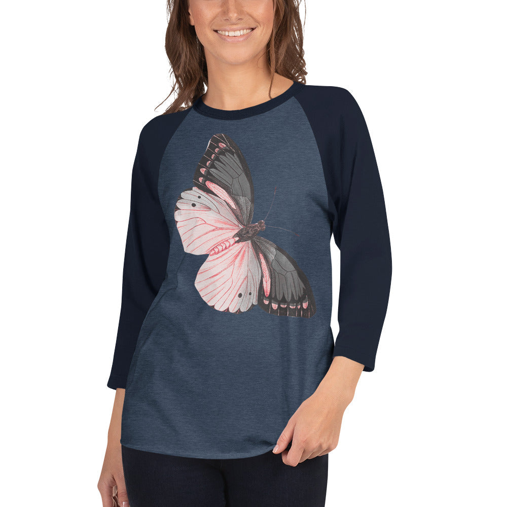 Two Owls Black/Pink Butterfly 3/4 sleeve raglan shirt
