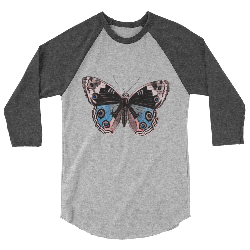Two Owls Butterfly Black/Blue/Red 3/4 sleeve raglan shirt