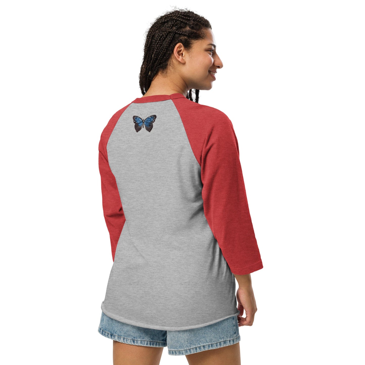 Two Owls Black/Blue Butterfly 3/4 sleeve raglan shirt