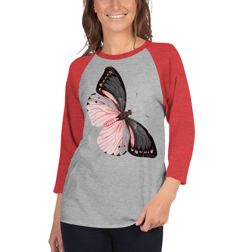 Two Owls Black/Pink Butterfly 3/4 sleeve raglan shirt