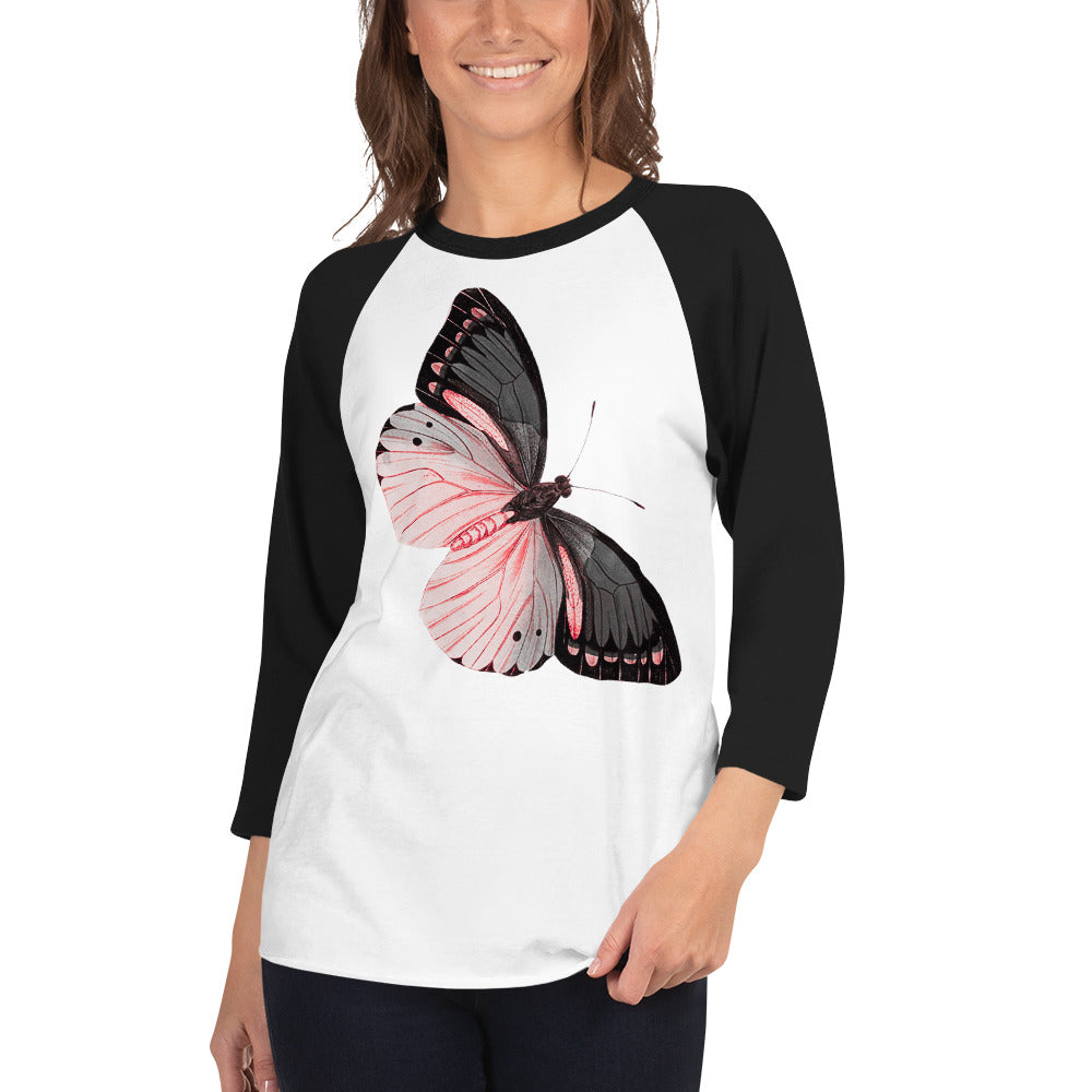 Two Owls Black/Pink Butterfly 3/4 sleeve raglan shirt