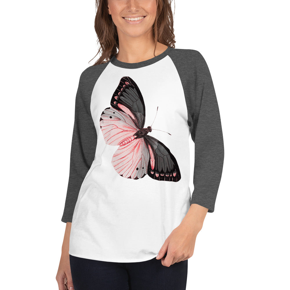 Two Owls Black/Pink Butterfly 3/4 sleeve raglan shirt