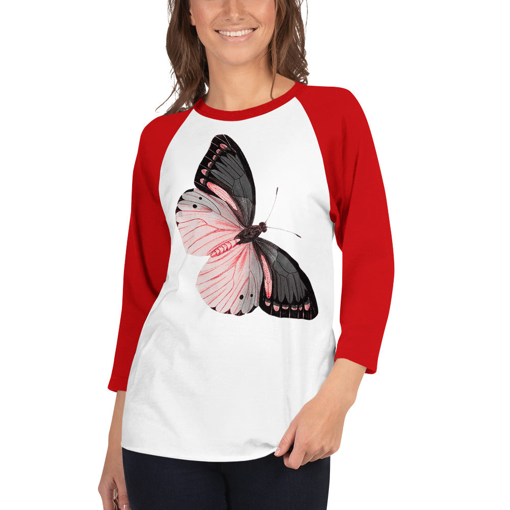 Two Owls Black/Pink Butterfly 3/4 sleeve raglan shirt