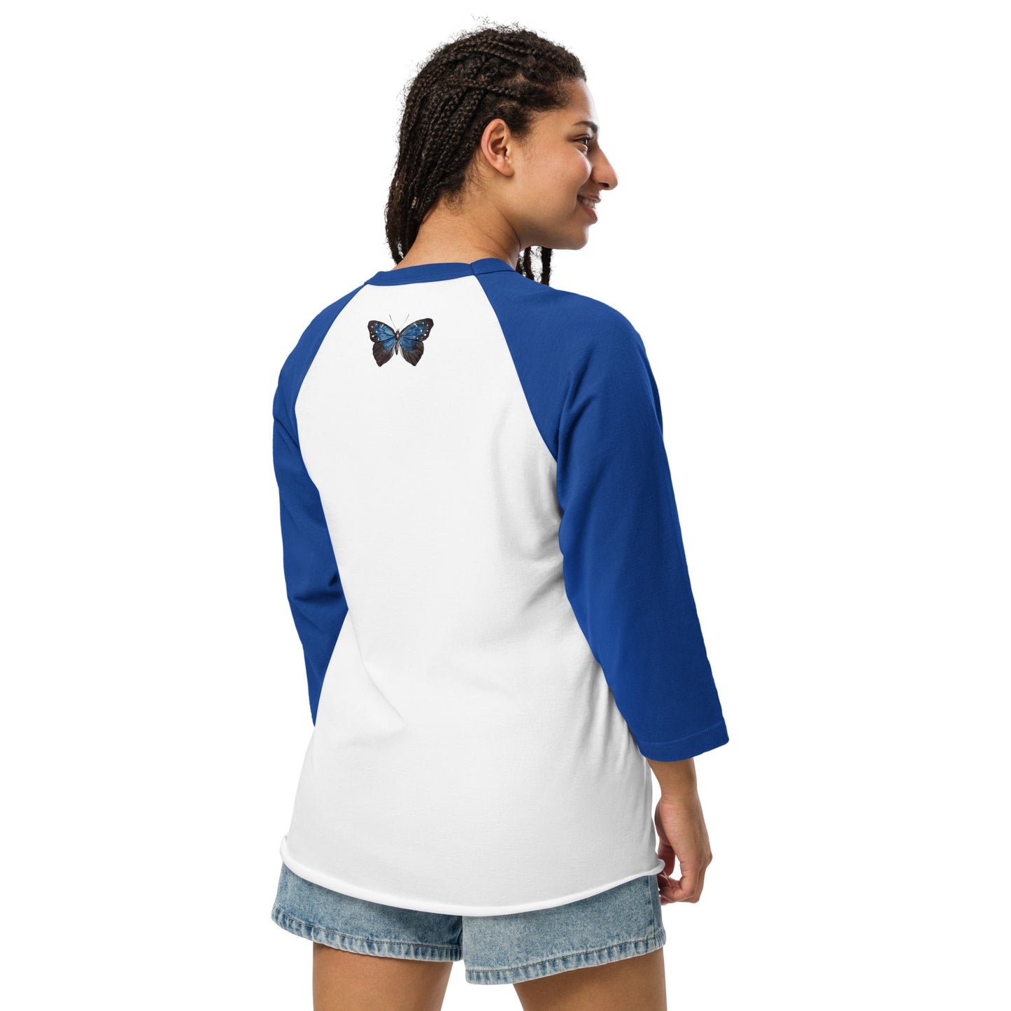 Two Owls Black/Blue Butterfly 3/4 sleeve raglan shirt