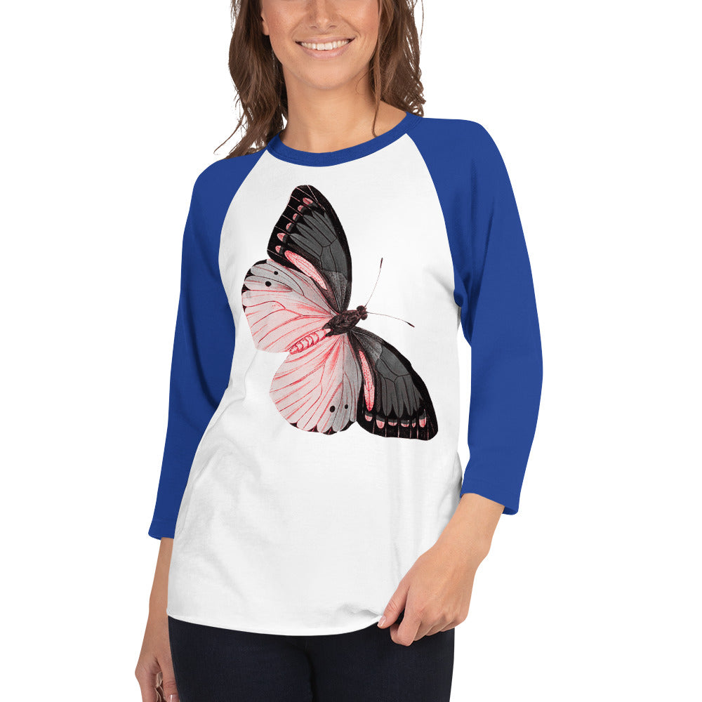 Two Owls Black/Pink Butterfly 3/4 sleeve raglan shirt