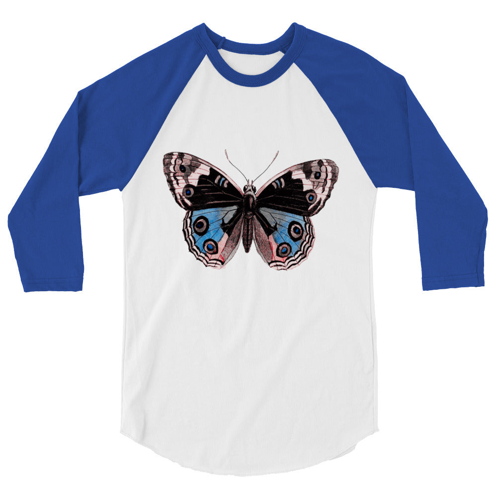 Two Owls Butterfly Black/Blue/Red 3/4 sleeve raglan shirt