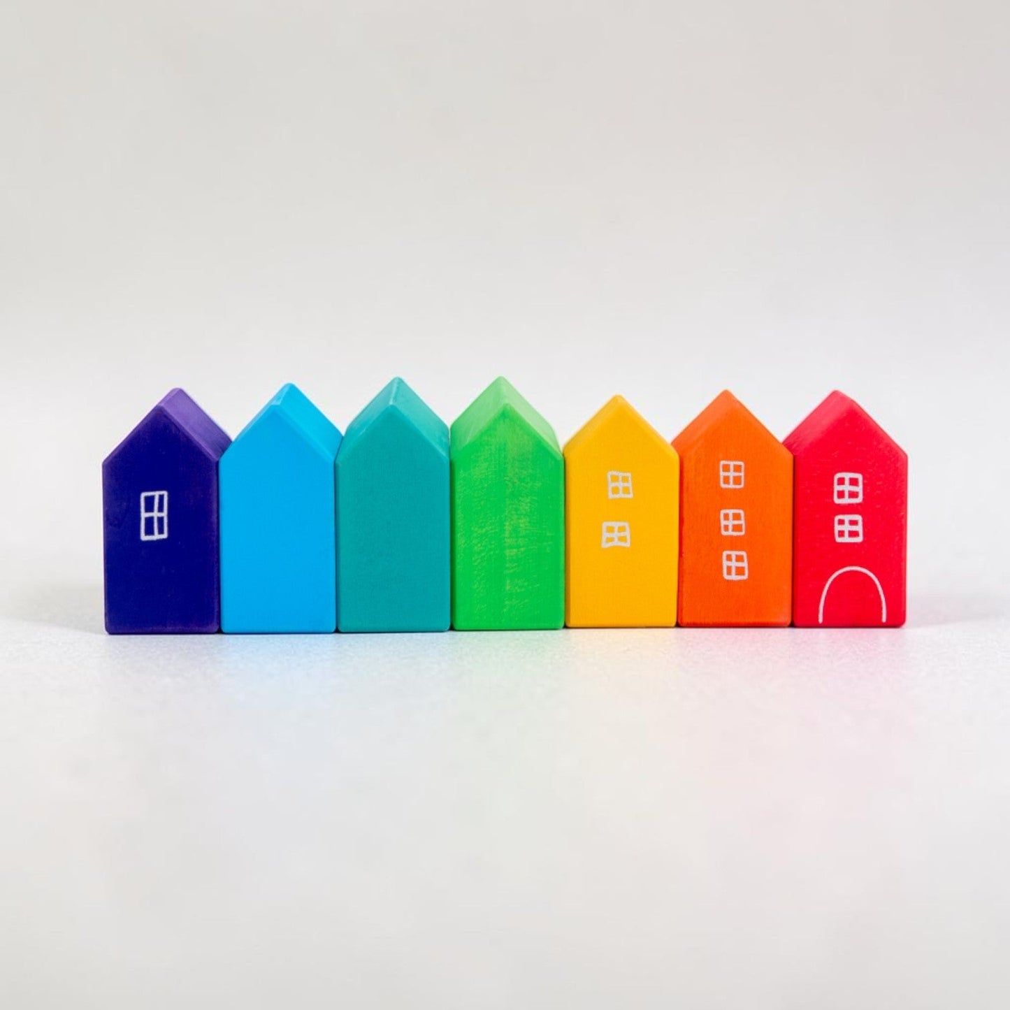 15-Piece Stained Little Village Wooden House Building Blocks Se