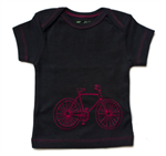 Short Sleeve Black Tee with Red Embroidered Bicycle