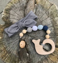 Load image into Gallery viewer, Slate Head Wrap and Whale Pacifier Clip Set
