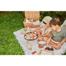 Load image into Gallery viewer, Children BBQ Playset by Plan Toys on a picnic Blanket
