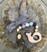 Load image into Gallery viewer, Slate Head Wrap and Whale Pacifier Clip Set

