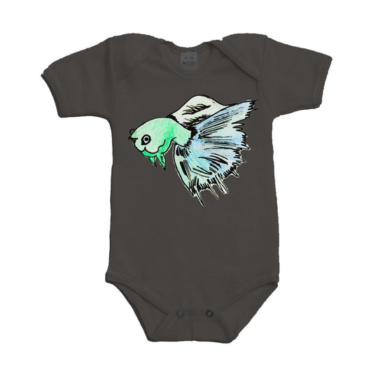 Blue Beta Fish on a Grey Baby Onesie
