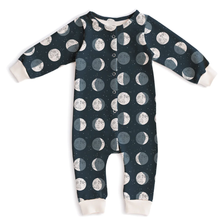 Load image into Gallery viewer, Moon Night Sky French Terry Romper Flat Lay
