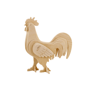 Assembled 3D wooden puzzle of a rooster