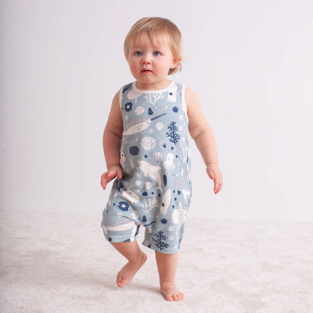 Baby wearing tank top romper by winter water factory