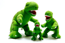 Load image into Gallery viewer, Three Green Knitted T Rex toys
