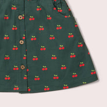 Load image into Gallery viewer, Cherries Buttons Short Sleeve Dress in Olive pocket and buttons detail
