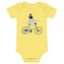 Load image into Gallery viewer, Baby short sleeve one piece Love Turtle on a Bike with a Butterfly
