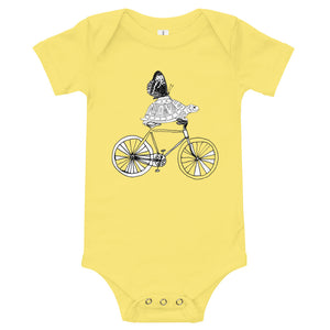 Baby short sleeve one piece Love Turtle on a Bike with a Butterfly