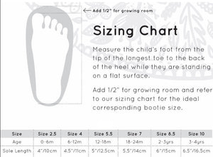 Wool Booties Size Chart
