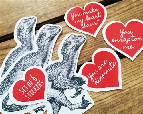 Valentine Dinosaur sticker set