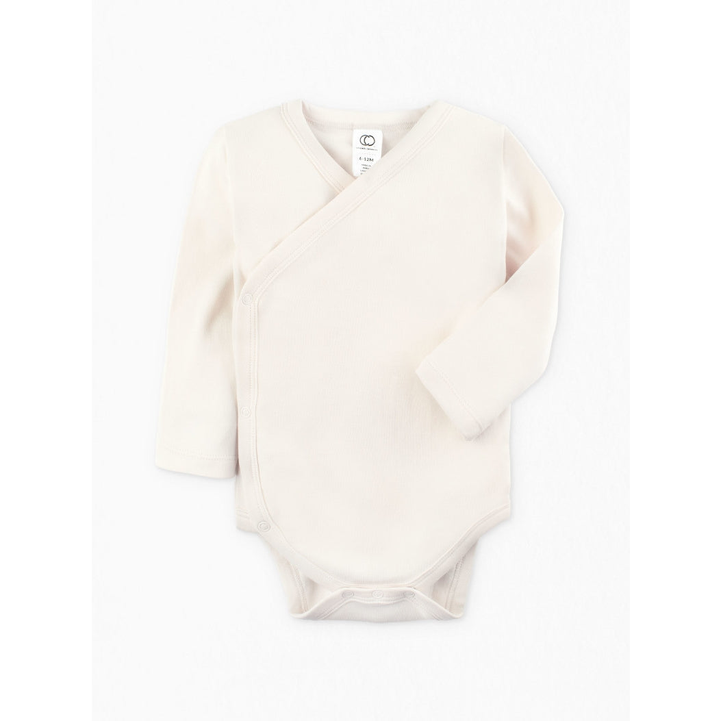 Organic Wrap Style Long Sleeve Onesie in Natural Flat