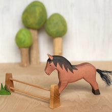 Load image into Gallery viewer, Scene with spring wool felt trees a fence a brown horse and a bit of grass
