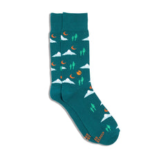 Load image into Gallery viewer, Socks that Protect our Planet in Green Mountains flat lay
