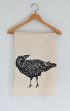 Load image into Gallery viewer, organic cotton crow tea towel hanging
