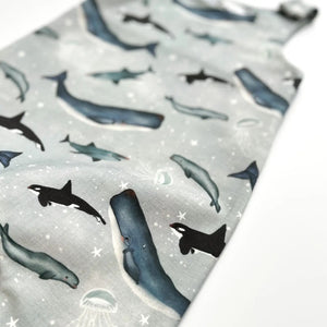 Close up of Whales Organic Baby Romper