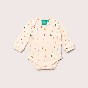 organic baby onesie with rainbow drops print