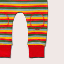 Load image into Gallery viewer, patch detail on rainbow stripes knee patch joggers
