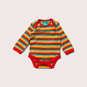 organic baby onesie in rainbow stripes